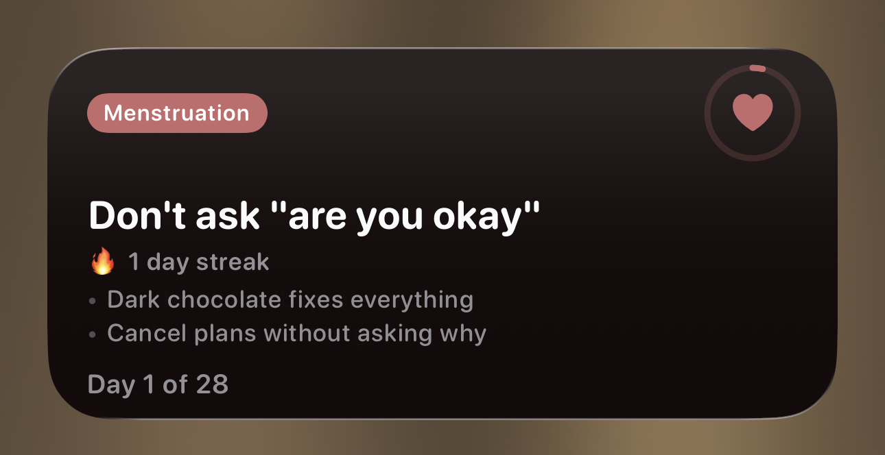 Yuni cycle phase Lock Screen widget for partners